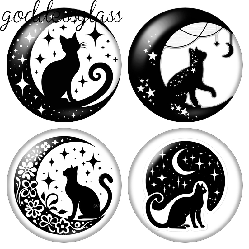 Jewelry Making Drawing - Фотокабошоны Moon&Star Black Cat с милыми